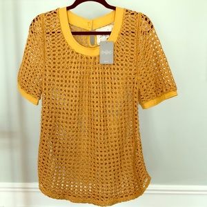 Golden open weave knit top, NWT